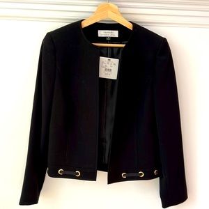 Tahari short black jacket with gold trim